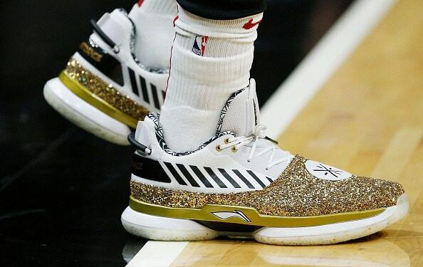 MIAMI, FLORIDA - APRIL 09:  A detail of Dwyane Wade #3 of the Miami Heat shoes prior to his final career regular season home game at American Airlines between the Philadelphia 76ers and the Miami Heat on April 09, 2019 in Miami, Florida. NOTE TO USER: User expressly acknowledges and agrees that, by downloading and or using this photograph, User is consenting to the terms and conditions of the Getty Images License Agreement.  (Photo by Michael Reaves/Getty Images)