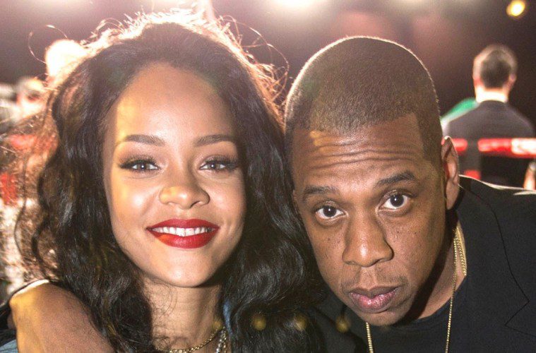 New York, NY - January 9th: ROC Nation Sports presents throneBoxing at the Theater at Madison Square Garden. JAY-Z poses with Rihanna as he sits ringside for the card. January 9th, 2015. (Photo by Anthony J. Causi)