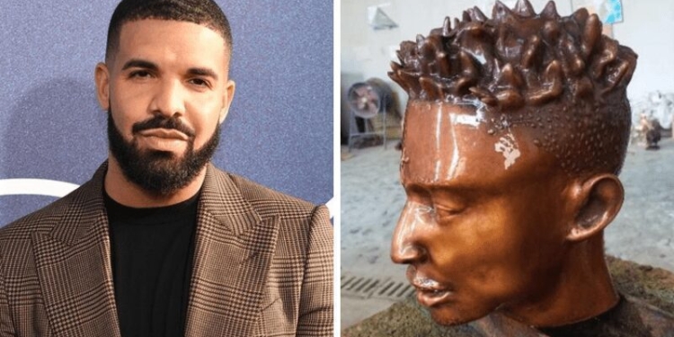 Drake e seu busto do rapper 21 Savage