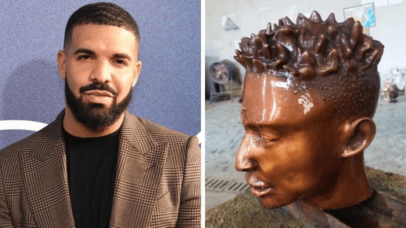 Drake e seu busto do rapper 21 Savage