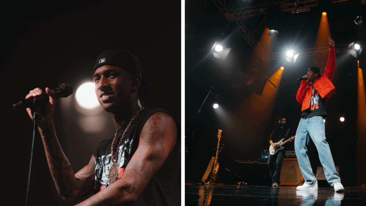 Spark (Anderson Talisca) em performance vibrante, lançando o projeto Notas Live audiovisual com amigos em Salvador.